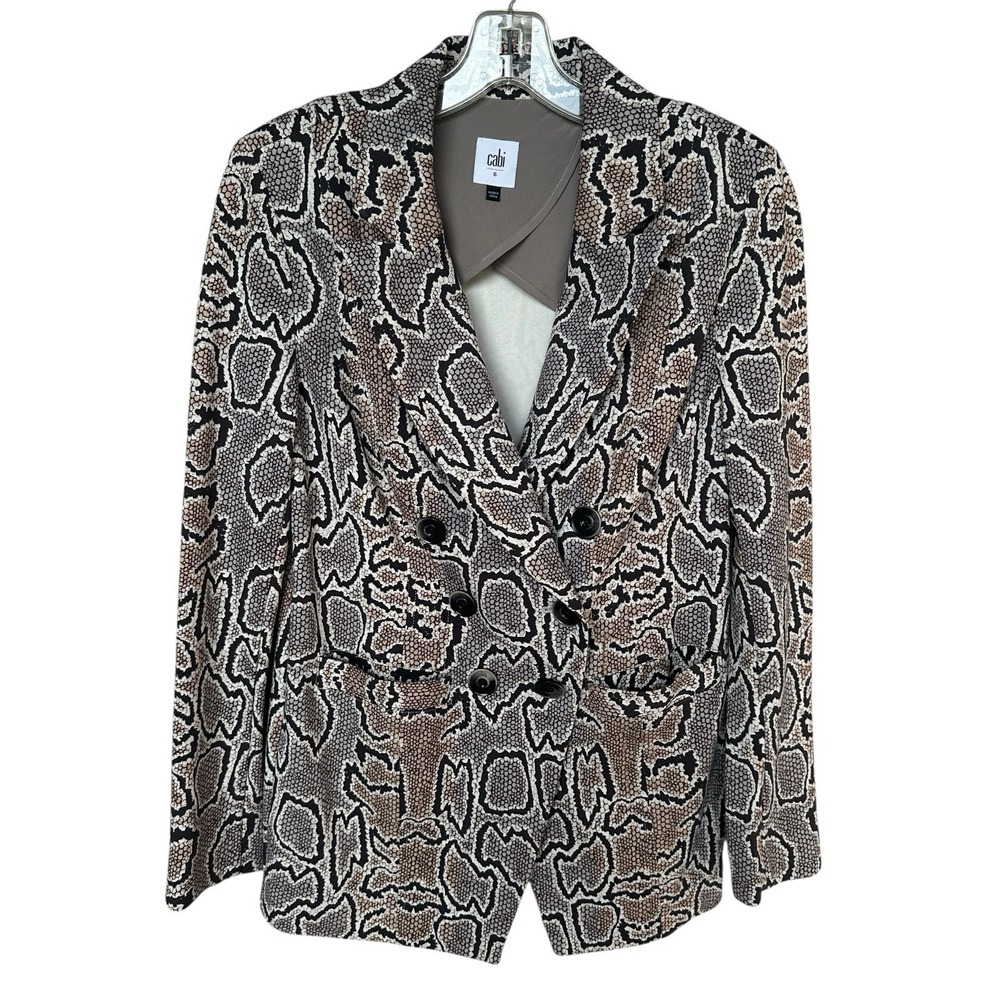 Cabi Blazer Womens Sz 6 Gray Beige Animal Snake Print Jacket Office Career #3733